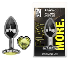 Анальная пробка с кристаллом EGZO - Dark Silver Heart Plug Lime size S Sex Aura