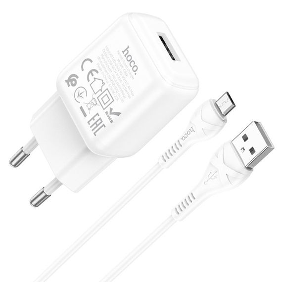 МЗП Hoco C96A 2.1A (1USB-A) + кабель USB to MicroUSB White | Зображення 1