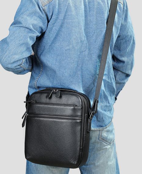 Шкіряна чоловіча сумка через плече чорна Tiding Bag MN-284334 | Зображення 3