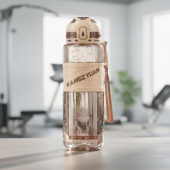 Спортивна пляшка KANGZYUAN 1000 мл (1 л) — Коричнева Tritan BPA-free, ударостійка еко-пляшка з фільтром ремінцем | Зображення 7