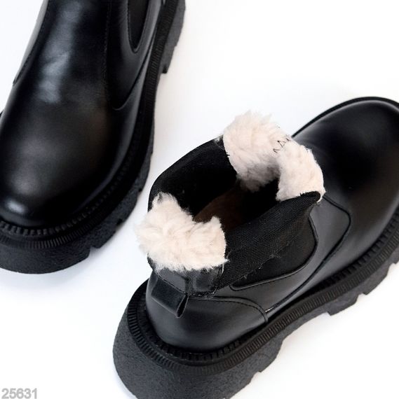 Зручні базові чорні зимові черевики челсі з еластичною вставкою | Зображення 6