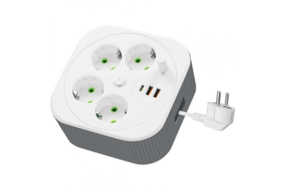 Сетевой удлинитель/фильтр/резветлитель/тройник (A107/PNS-05) (4м, LED, 4-220V, 2-USB, 1-PD (Type-C) | Зображення 1