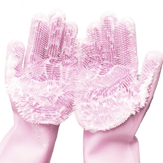 Силиконовые перчатки Magic Silicone Gloves Pink для уборки чистки мытья посуды для дома. Цвет: розовый ZE-37 | Зображення 1
