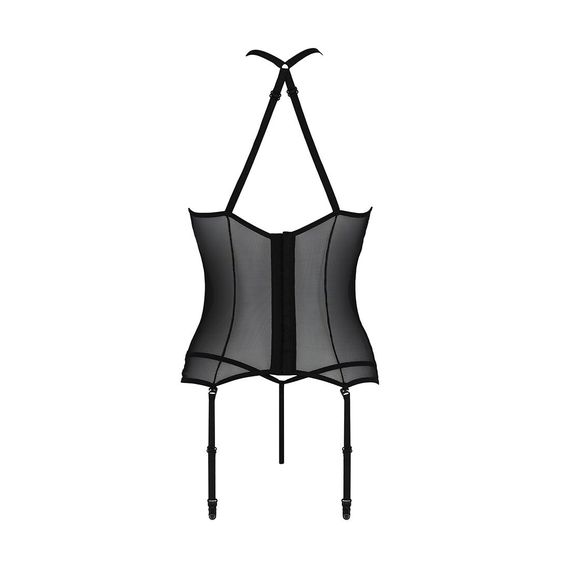 Корсет з пажами Passion SATARA CORSET L/XL black, стрінги, мереживо, застібки спереду та ззаду | Зображення 3