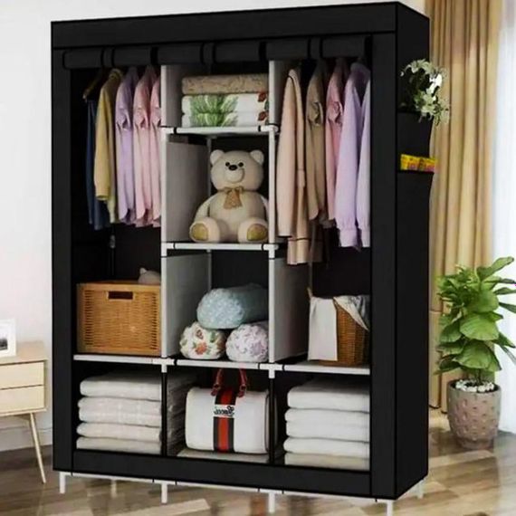 Шафа тканинна 3 секції складана з каркасом STORAGE WARDROBE 175 х 130 х 45 см. CT-478 Колір: чорний | Зображення 1