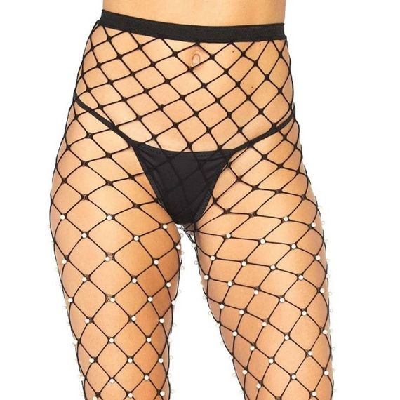 Колготки у сітку з перлами чорні Leg Avenue Faux pearl fence net tights O/S sexstyle | Зображення 1