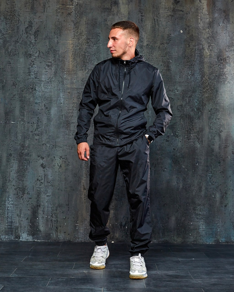 Мужской спортивный костюм из плащевки штаны и ветровка, BD0030 цвет черный, размер L | Зображення 1