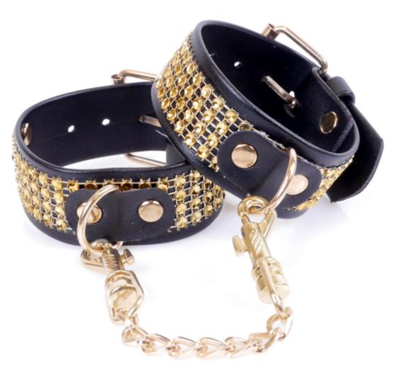 Наручники зі штучної шкіри з кристалами Fetish Boss Series - Handcuffs with cristals Gold, BS3300095 Sex Aura