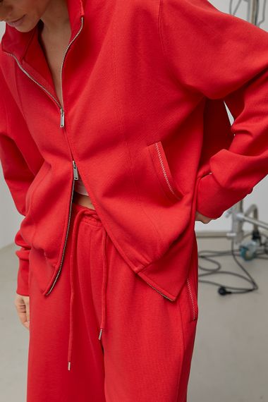 Спортивний костюм із кофтою на бликавці та широкими штанами - червоний цвет, S (є розміри) | Зображення 3