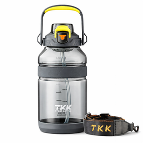 Спортивная бутылка TKK (2000 мл) - Полупрозрачный серый Tritan BPA-free, с мощной ручкой и кнопкой-фиксатором