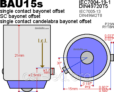 Светодиодная автолампа 1156(BAU15s) PY21W HP - 7,5W (200Lm) YELLOW HP Epistar, одноконтактная | Зображення 1
