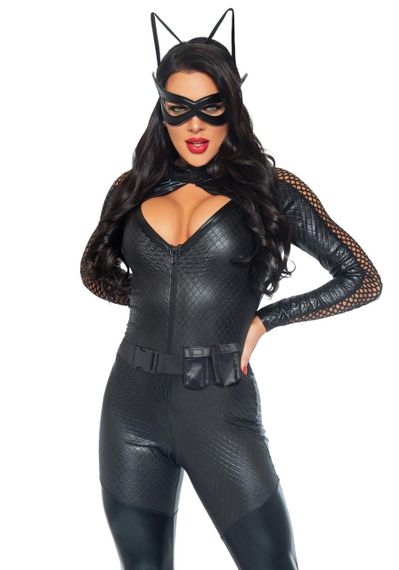 Эротический костюм супергероя-кошечки Leg Avenue Wicked Kitty L, комбинезон, пояс, маска, ушки Sex Aura