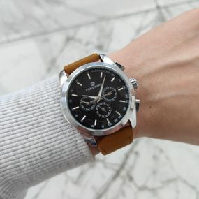 Механические мужские часы Forsining 6917 Black/Brown Strap