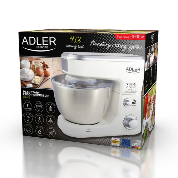 Планетарный миксер тестомес Adler AD 4216 с чашей 4 л, кухонный миксер для теста 1000 Вт | Зображення 9