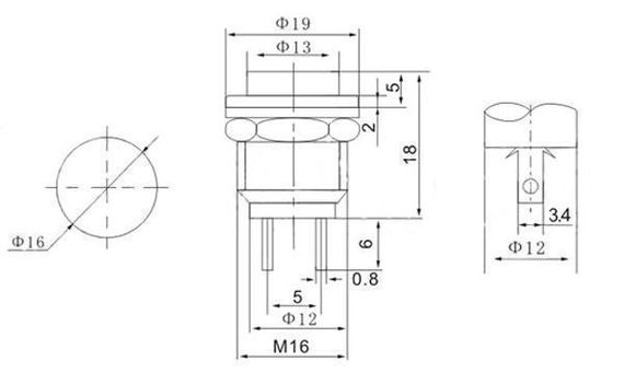 Кнопка нажимна DS-212 OFF-(ON) синя 3А Daier | Зображення 3