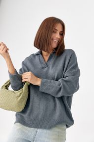 В'язаний однотонний светр-поло - темно-сірий цвет, ONE SIZE (є розміри)
