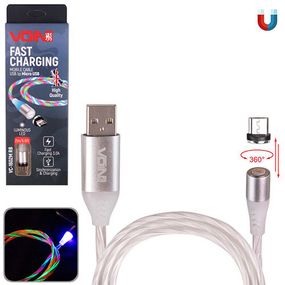 Кабель магнітний Multicolor LED VOIN USB - Micro USB 3А, 2m, (швидка зарядка / передача даних)