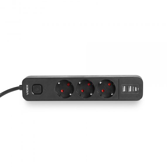 Мережевий подовжувач VIDEX ONCORD з/з 3п 3м (3x1.5мм) 2.4А 2USB+USB-C з кнопкою Black | Зображення 4