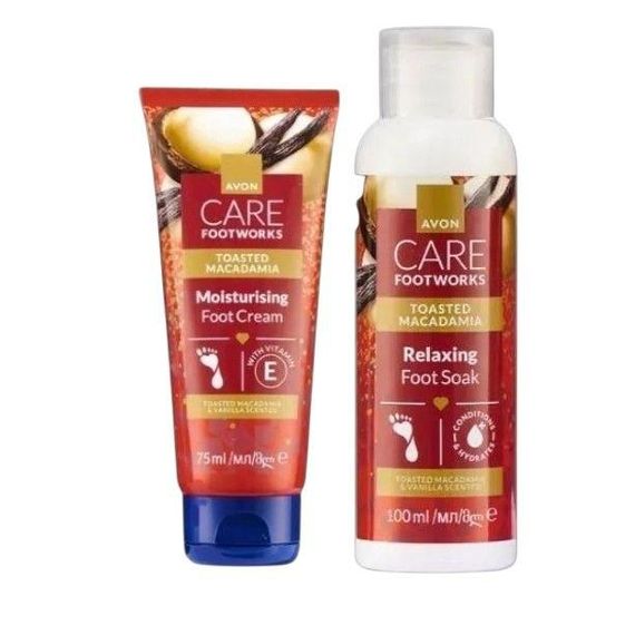 Набір для догляду за ногами Avon Foot Works з макадамією та ваніллю 2-в-1 (крем 75 мл  + засіб для ванночок 100 мл)