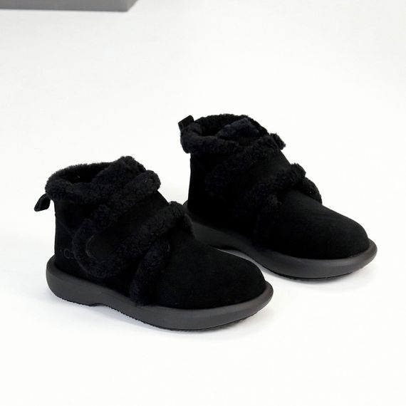 Зручні теплі зимові замшеві чорні черевики на липучці | Зображення 4