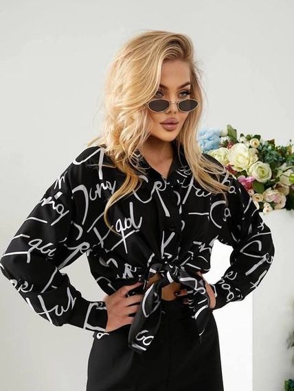 Женская свободная блуза с принтом GF07931 цвет черный, размер 46/48