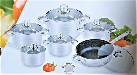 Набір каструль 12 предметів BN-290 Нержавіюча сталь