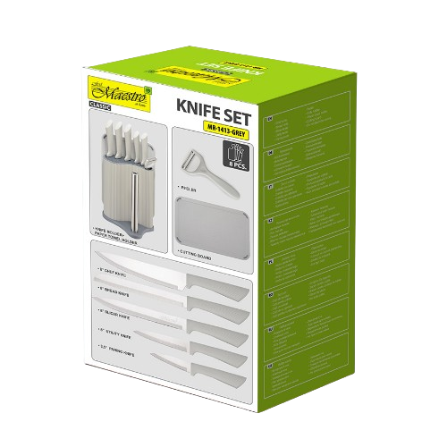 Набір ножів 8 предметів:(6шт + обробна дошка + підставка з тримачем паперових рушників) сірий MR-1413-GREY Maestro | Зображення 2