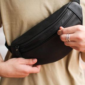 Сумка-бананка з додатковою кишенею, Чорна зручна бананка чоловіча, Бананка для повсякденного життя GE-24