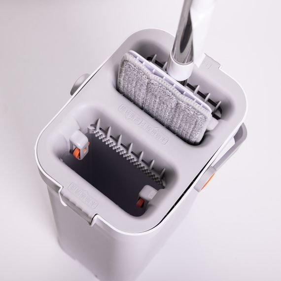 Набір для прибирання з плоскою шваброю та двосекційним відром з віджимом, насадка з мікрофібри, компактний HP-35015-19 | Зображення 3