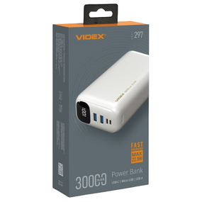 Павербанк 30000mAh Videx VPB-297-W 22,5W білий