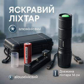 Ліхтар ручний металевий, Ліхтарик світлодіодний для туриста, Тактичні ліхтарі акумуляторні IW-18