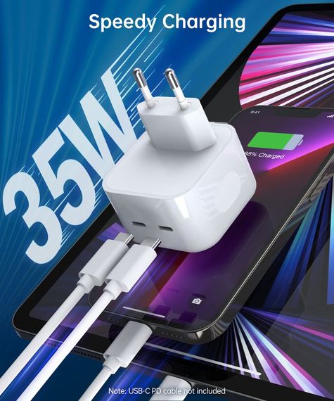 Мережевий зарядний пристрій Choetech Q5008-EU-WH, 2 USB-С | Зображення 3