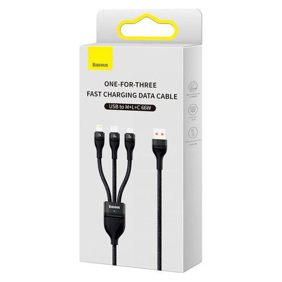 Дата кабель Baseus Flash Series 2 USB to MicroUSB-Lightning-Type-C 66W (1.2m) (CASS04000) Black | Зображення 5