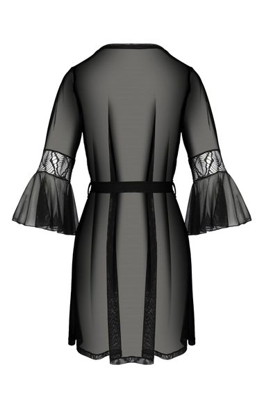 Пеньюар Passion LEAFA PEIGNOIR black S/M, длина чуть выше колена, широкие рукава, завязывается на пояс | Зображення 3