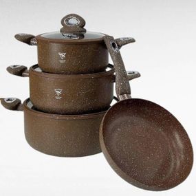 Набір каструль із прогумованими кришками + сковорода Top Kitchen TK-00094R Коричневий