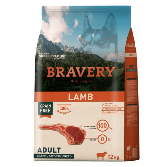 Корм Bravery Adult Large & Medium Lamb сухий з ягнятком для дорослих собак середніх та великих порід 12 кг
