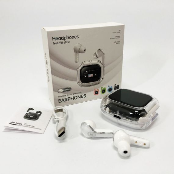 Бездротові вакуумні навушники TWS з дисплеєм LED, вологозахист IPx4 Bluetooth 5.4 з кейсом. Колір: білий | Зображення 6