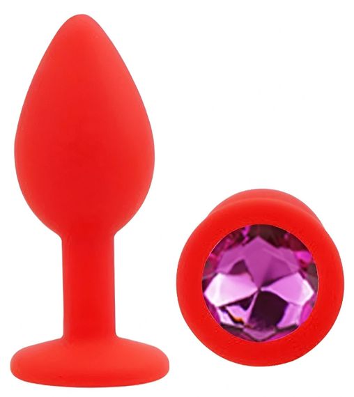 Силіконовий анальний плаг EGZO Red Round Plug S з кристалом, червоний Sex Aura | Зображення 1