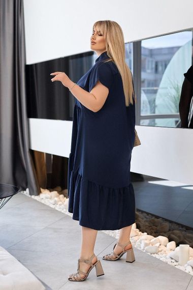 Жіноча сукня oversize SOLINNA  із софту великих розмірів 46–60, літня сукня вільного крою LI-5908 Сіро-синій, 50-52 | Зображення 3