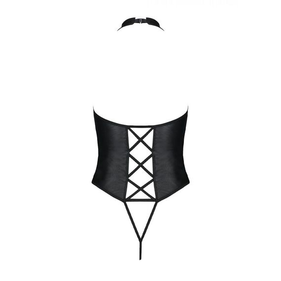 Боді з екошкіри Passion NANCY BODY 6XL/7XL black, з імітацією шнурівки та відкритим доступом | Зображення 3