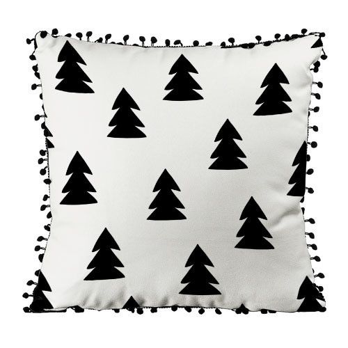 Подушка из мешковины с помпонами Елки 45x45 см (45PHBP_19NG003)