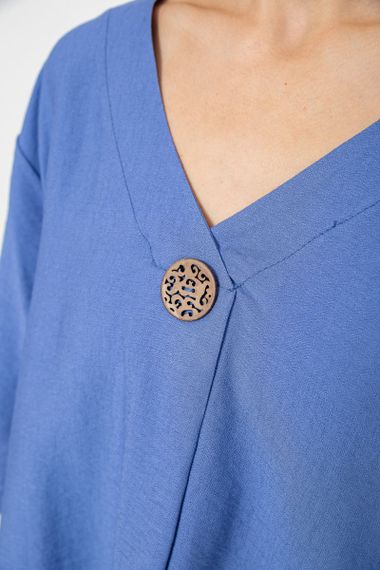 Костюм жіночий тканина льон жатка, колір джинс, 102R5263 | Зображення 3