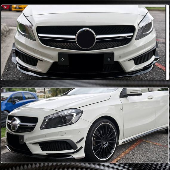 Накладки на передній бампер (для AMG-Line / A45 AMG HB 2013-2015, Карбон) для Mercedes A-сlass W176 рр | Зображення 2