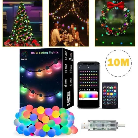 Гирлянда на елку матовый шарик 10 метров с пультом Usb Bluetooth управления с телефона модель (SFK-03) | Зображення 1