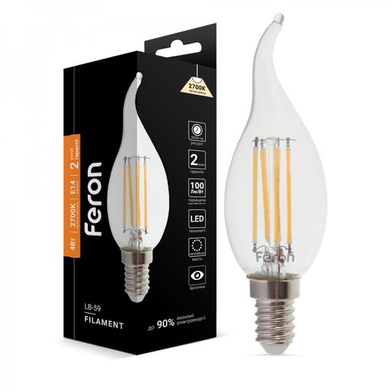Філаментна світлодіодна лампа LED Feron CF37 4W E14 2700K LB-59 Filament