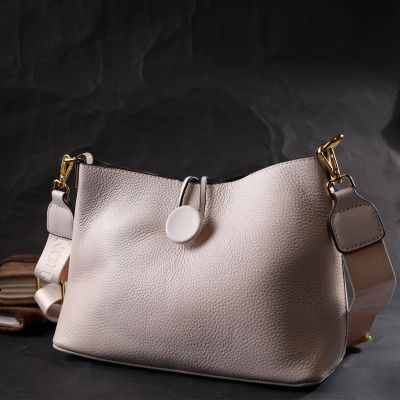 Сумка Vintage Шкіряна жіноча із застібкою ґудзиком Біла (22321) | Зображення 3