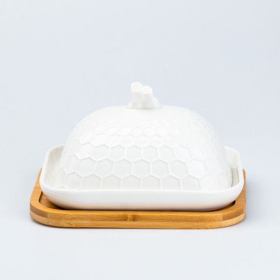 Масленка керамическая  18 х 16 х 11 см на подставке белая