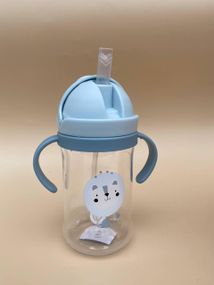 Поїльник непроливайка з трубочкою і грузиком котик блакитний 350мл