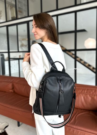 Жіночий рюкзак молодіжний шкіряний міський чорний 73354 | Зображення 6