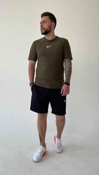 Мужской летний комплект двойка с футболкой и шортами, размер 54, цвет черный с хаки